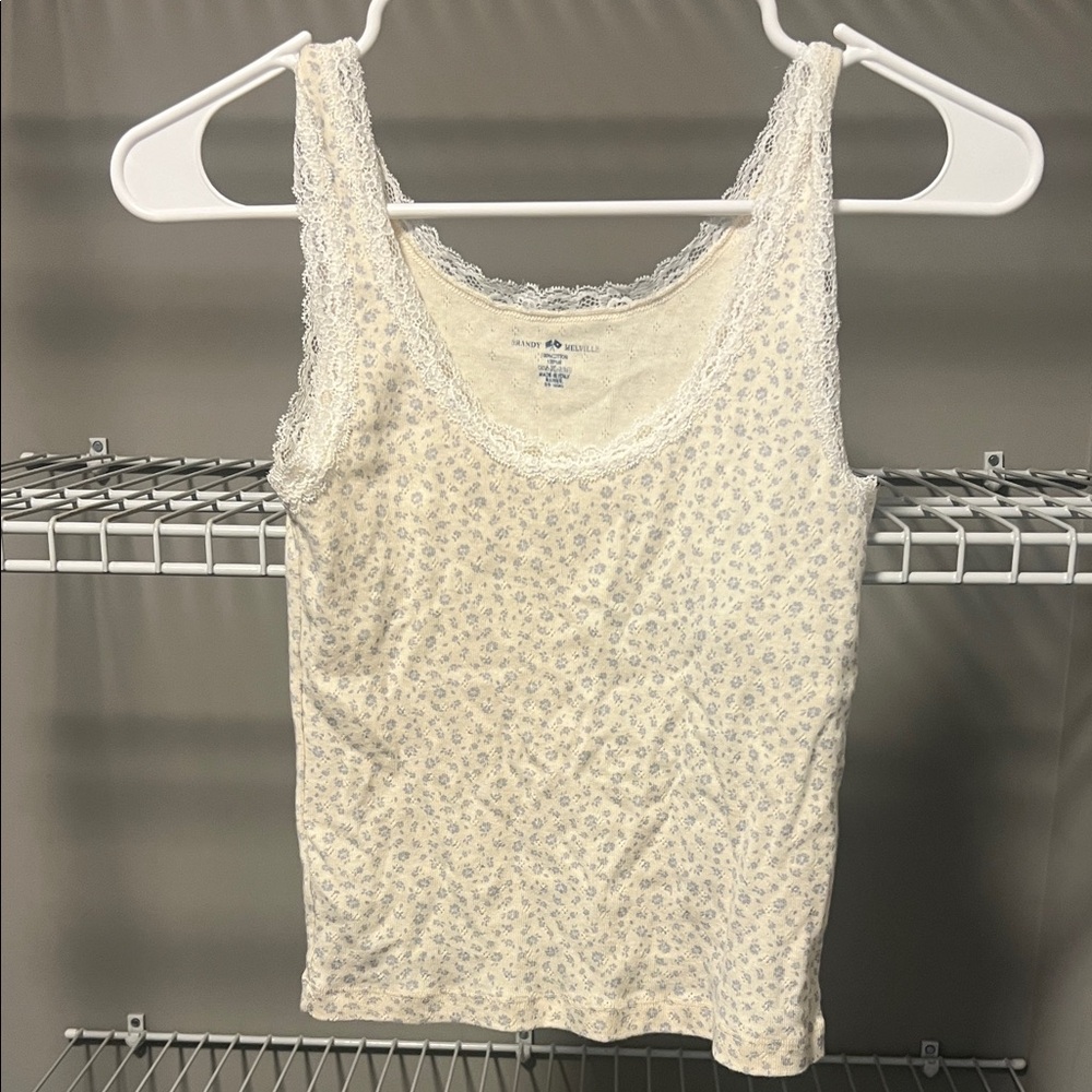 Brandy Melville Cream Floral Lace Tank Top